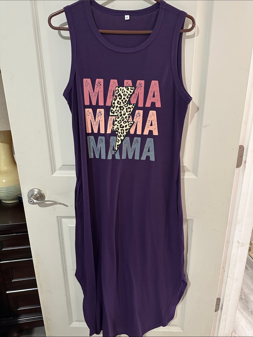 Source Unknown Purple Sleeveless Maxi Dress with Pink and Blue 'MAMA' Graphic